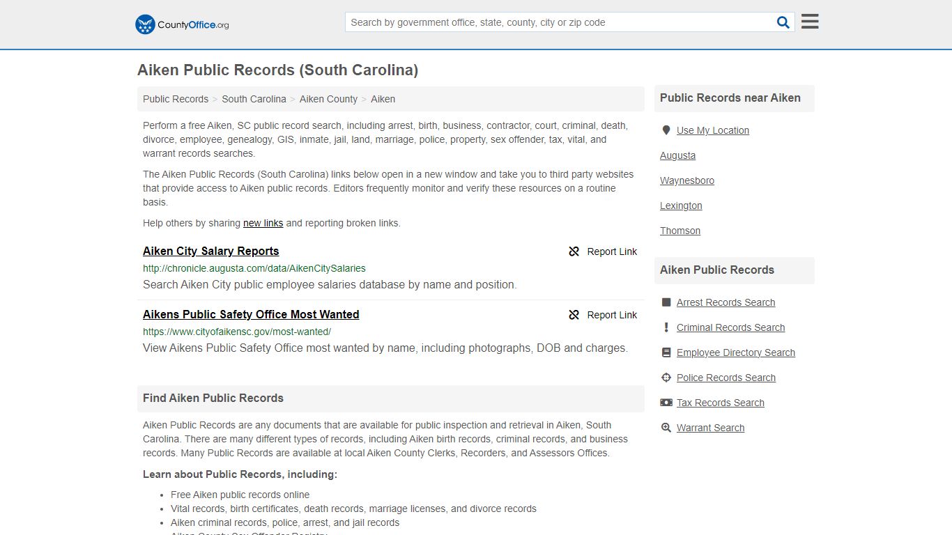 Aiken Public Records (South Carolina) - County Office